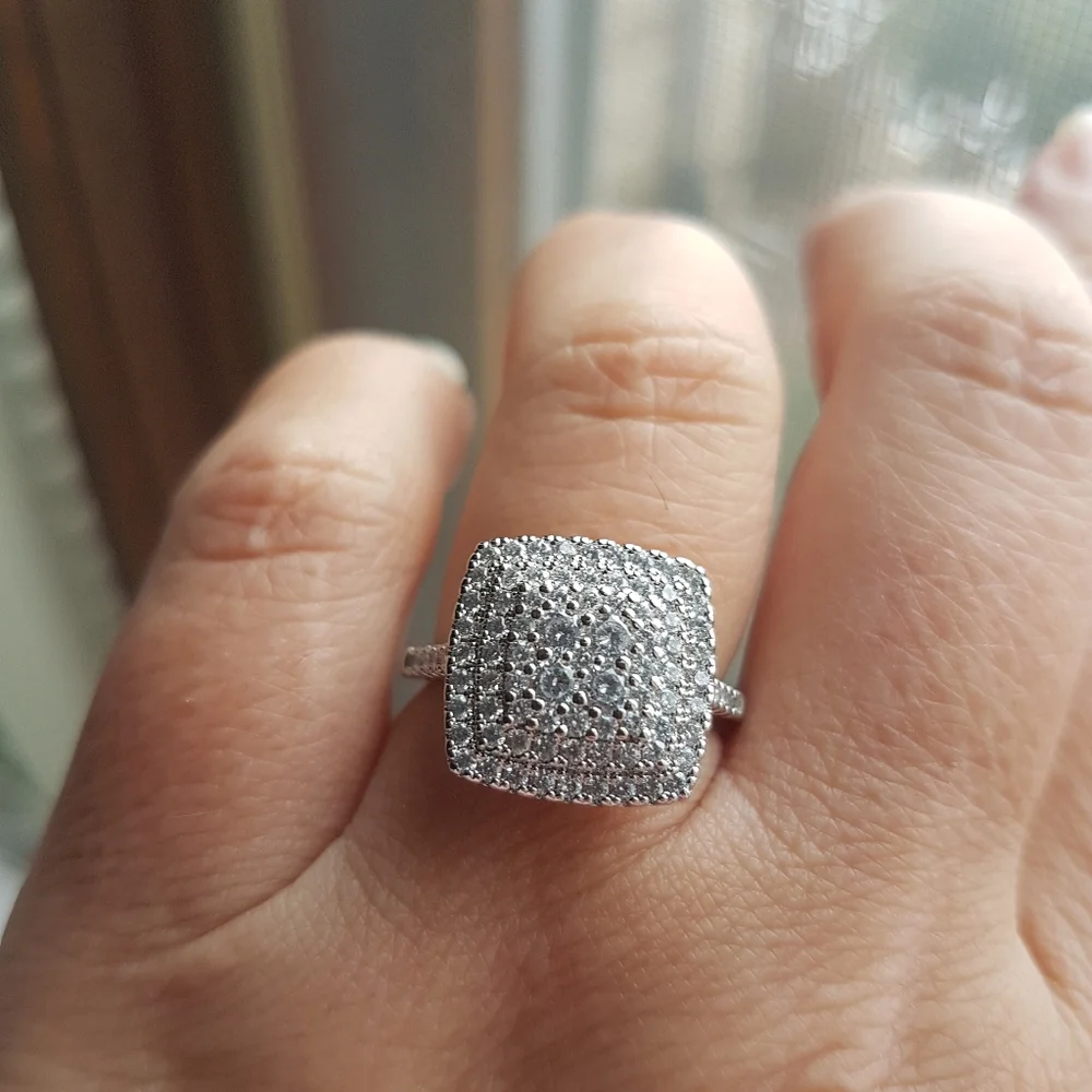 Swarovski Elements 925 Sterling Silver Square Pave Ring NEW